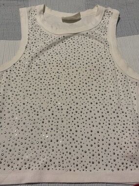 Denimlab White Ribbed Tank with Silver Studs
